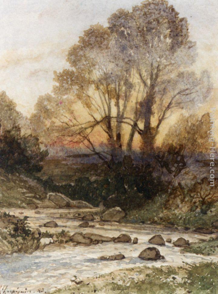 Henri-Joseph Harpignies A Rocky Landscape with a Torrent of Water
